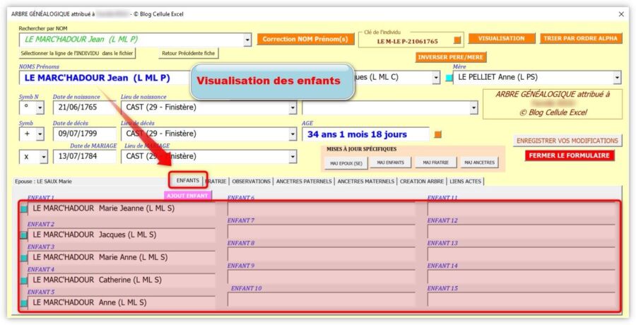 Excel généalogique 10 générations